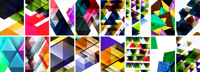 Set of abstract minimal geometric backgrounds with lines, circles and triangles. Vector Illustration For Wallpaper, Banner, Background, Card, Book Illustration, landing page