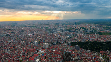 Istanbul, Turkey - 20.04.2024: Captivating Istanbul Skyline Panorama from Sapphire Skyscraper. Sunset, city view, clouds, Levent district.