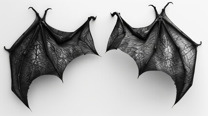 Pair of black demon wings spreading on a white background, creating a powerful and ominous image
