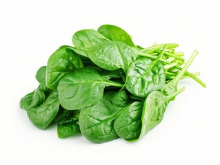 Fototapeta premium Pile of fresh spinach leaves isolated on a white background.