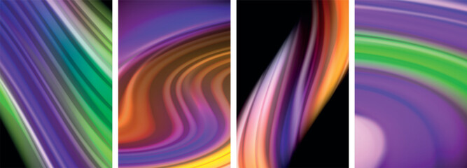 Rainbow color liquid. Wave lines poster set for wallpaper, business card, cover, poster, banner, brochure, header, website