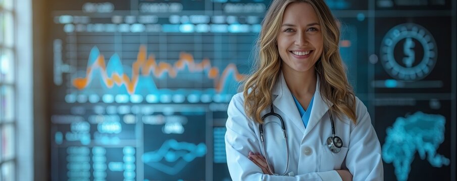 Positive female doctor with digital healthcare data