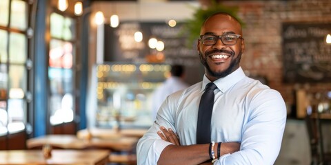 Obraz premium Focus on a business owner feeling confident with comprehensive insurance coverage.