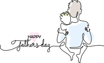 Happy Fathers Day holiday card. Dad and son hug everyone.