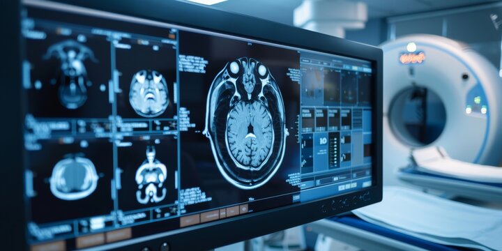 Focus on a medical scanner producing a diagnostic image.