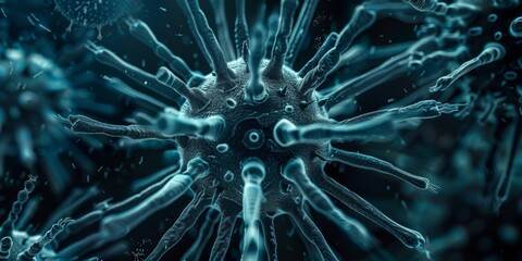 Macro photo of a virus under a microscope, showcasing its intricate structure.