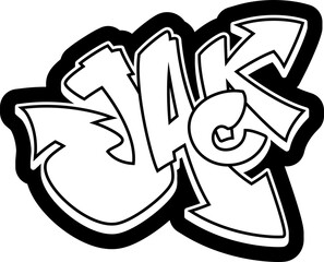 JACK Graffiti Name, street art urban tag style font, clear transparent PNG, sticker, label, print, cut file