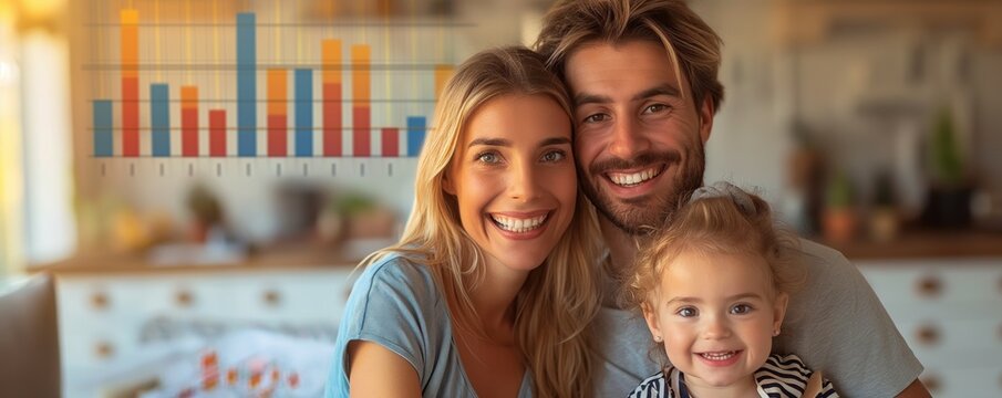Couple with toddler and stock data overlay