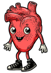 cartoon heart color sketch engraving PNG illustration. T-shirt apparel print design. Scratch board imitation. Black and white hand drawn image.