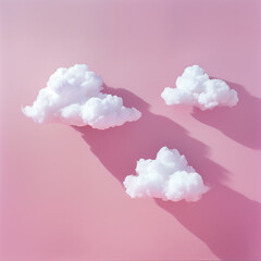 Naklejka premium small white clouds on pastel pink background.Minimal creative environment concept.Flat lay