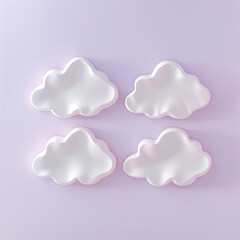 small white clouds on pastel violet background.Minimal creative environment concept.Flat lay