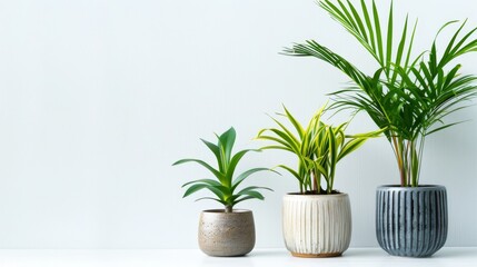 Fototapeta premium three different types of indoor plants in different pots