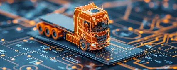 Orange truck model on a circuit board