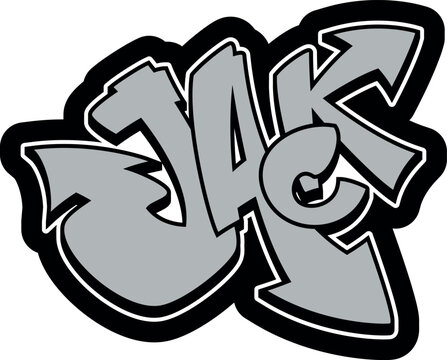 JACK Graffiti Name, street art urban tag style font, clear transparent PNG, sticker, label, print, cut file