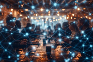 Meeting with digital network overlay effect