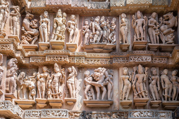 Khajuraho Temples known for erotic stone sculptures with intricate craftsmanship and fine details