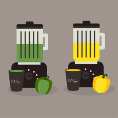 Flat Design Illustration with Blender Smoothie at Green Bell Pepper and Yellow  Bell Pepper