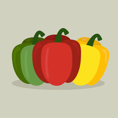 Flat Design Illustration at Green Bell Pepper and Red Bell Pepper,Yellow Bell Pepper