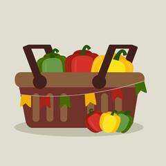 Flat Design Illustration with Shopping Basket at Bell Pepper,Decoration