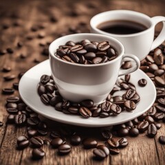 Obraz premium A cup of coffee with beans. AI is created