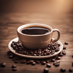 Fototapeta premium A cup of coffee with beans. AI is created