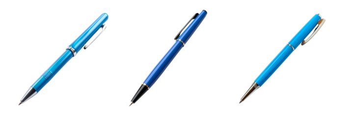 3d illustration of set Blue Pen isolated on transparent background