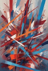 A chaotic and colorful abstract blue orange and red
