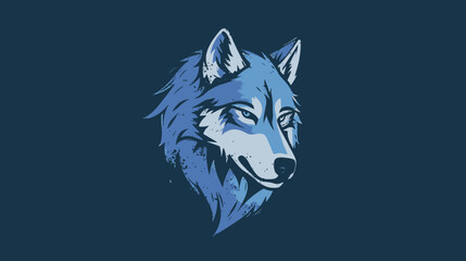 wolf head hand drawn logo design illustration on a bule background ai image