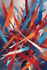 A chaotic and colorful abstract blue orange and red