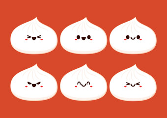 Chinese dumplings character design. Chinese dumplings is Chinese food. Bao cartoon.