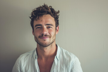 Obraz premium A close up portrait of a young man with a subtle smile
