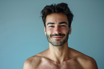 A close up portrait of a young man with a subtle smile
