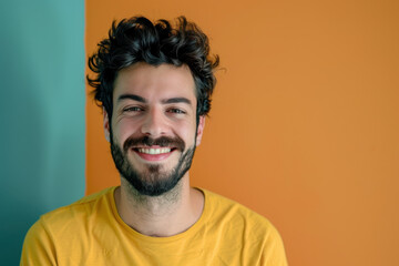 Obraz premium A close up portrait of a young man with a subtle smile