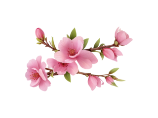 pink flowers twig isolated on transparent background cutout.