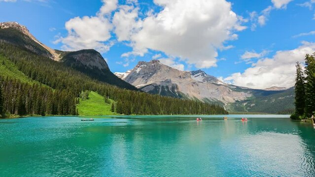 Timelapse footage 4k, Summer season beautiful clear water lake. tourist paddle boat in gorgeous authentic place. being in good environment and connect with people. experience wonderful outdoor 