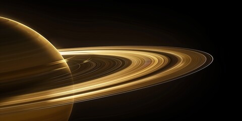 Fototapeta premium Minimalistic background featuring the elegant curves of a golden planet with rings on a dark backdrop perfect for modern design and digital art