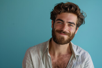 Fototapeta premium A close up portrait of a young man with a subtle smile