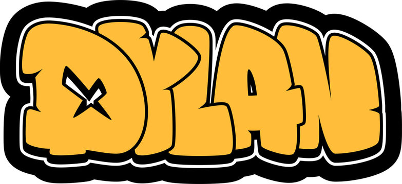 DYLAN Graffiti Name, street art urban tag style font, clear transparent PNG, sticker, label, print, cut file