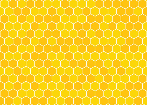 Seamless yellow bee honeycomb pattern, art background template. Vector honey texture