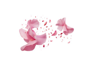 flying pink petals isolated on transparent background cutout.