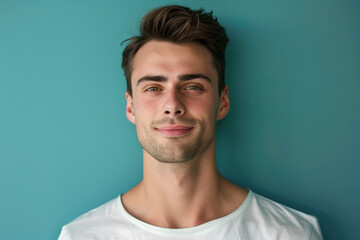 Obraz premium A close up portrait of a young man with a subtle smile