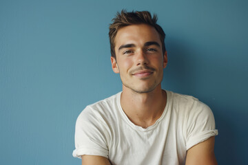 Fototapeta premium A close up portrait of a young man with a subtle smile