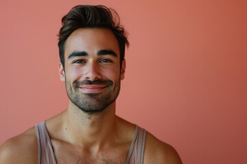 A close up portrait of a young man with a subtle smile