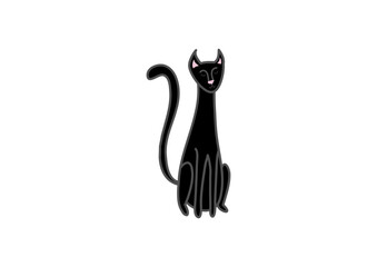 Cute black cat illustration hand drawn Halloween black cat