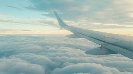 Obraz premium Airplane Wing Above Clouds, Aerial Travel Photography