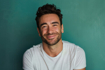 Obraz premium A close up portrait of a young man with a subtle smile