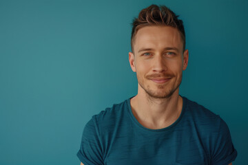 Obraz premium A close up portrait of a young man with a subtle smile