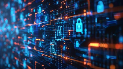 Fototapeta premium Digital Security Network with Lock Icons, Generative AI