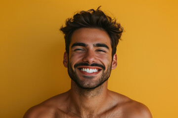 A close up portrait of a young man with a subtle smile