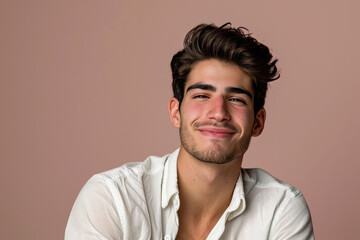 Obraz premium A close up portrait of a young man with a subtle smile